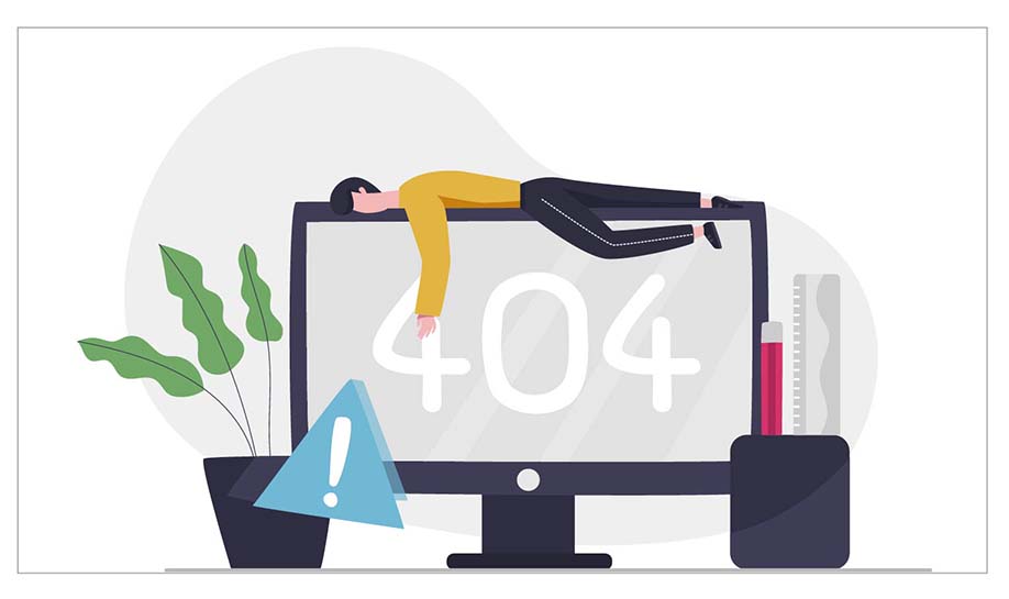computer with a lady lying down and 404 on the screen