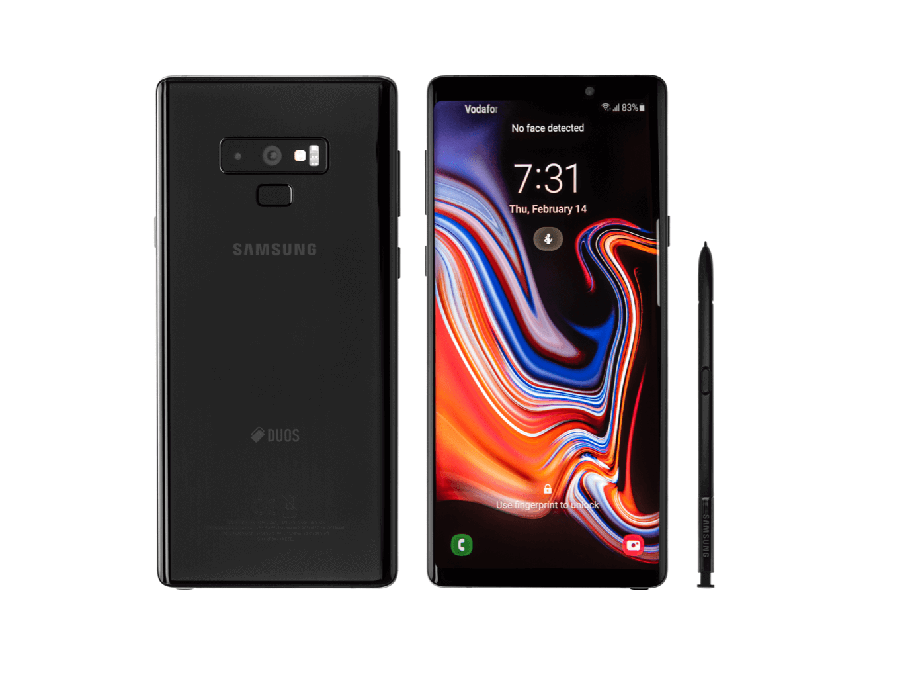 image of the back and front of Samsung Galaxy Note9