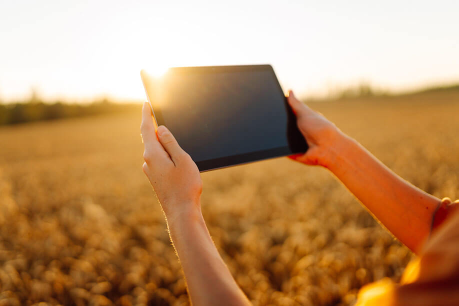 iPad in a person hands in the sunshine
